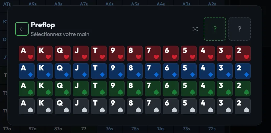 GrindLab Lab, selecting hole cards A♠ J♥